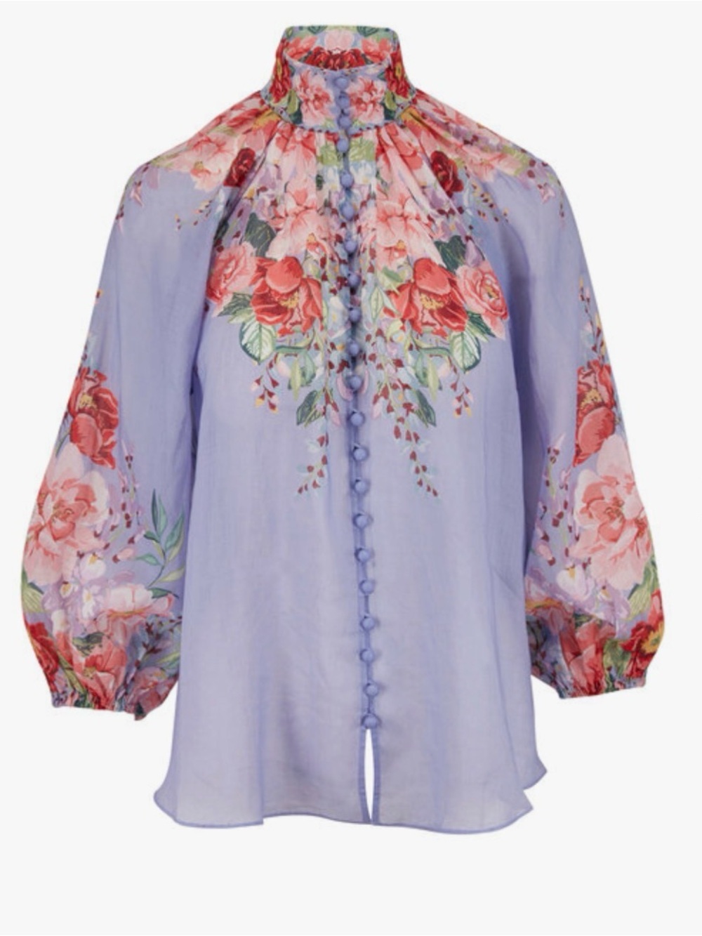 Zimmermann Light Blue Floral Balloon-Sleeve top